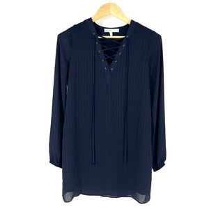 BCBGeneration Tunic Dress Womens Size XXS Navy Blue Elastic Long Sleeve Lace‎ Up